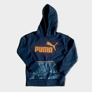 PUMA Little Kid Hoodie Sweatshirt w/ Front Pocket Black With Orange Logo Sz 6